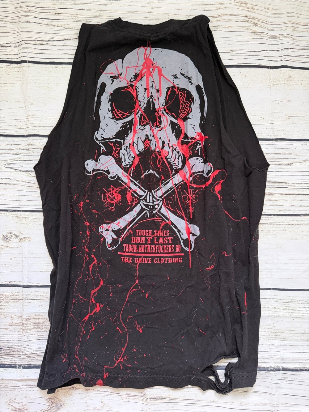 The Drive Men's Black Skull Graphic Muscle Tank “Tough Times Don’t Last” L